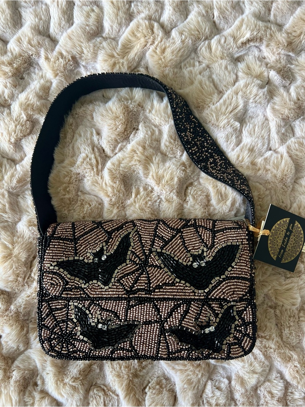 Beaded Bat Spiderweb
Shoulder Bag Black Bronze
Gothic Halloween Bag NWT